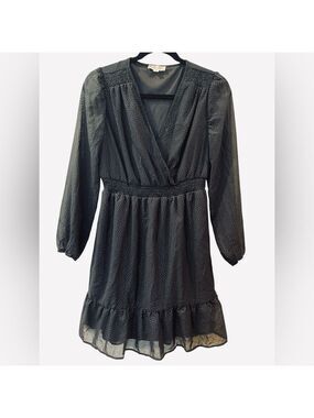 Indigo Rose Women’s Sheer V-Neck Dress Black Sparkly A-Line Blouson Size: Small